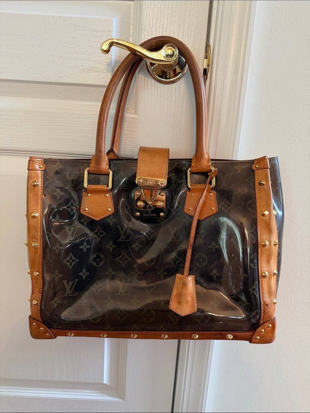 Louis Vuitton Brown Monogram Clear Vernis Tote with Tan Trim